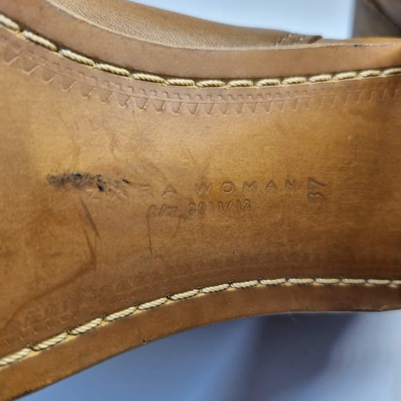 Zara Leather Boots UK 4 Buckled Heeled Brown Ankle Elasticated Sides - Picture 5 of 7